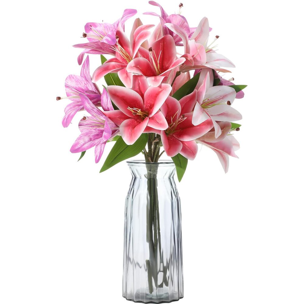 9225 6 Pcs Artificial Lily Flowers Mothers Day Bouquet 3 Head 22.8" 3